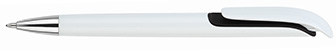 Bolígrafo plástico retráctil, de cuerpo blanco con detalles de color.