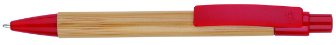 Bolígrafo retráctil con cuerpo en madera de bambú y clip y puntera plásticos de color rojo