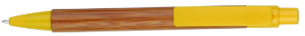 Bolígrafo retráctil con cuerpo en madera de bambú y clip y puntera plásticos de color amarillo